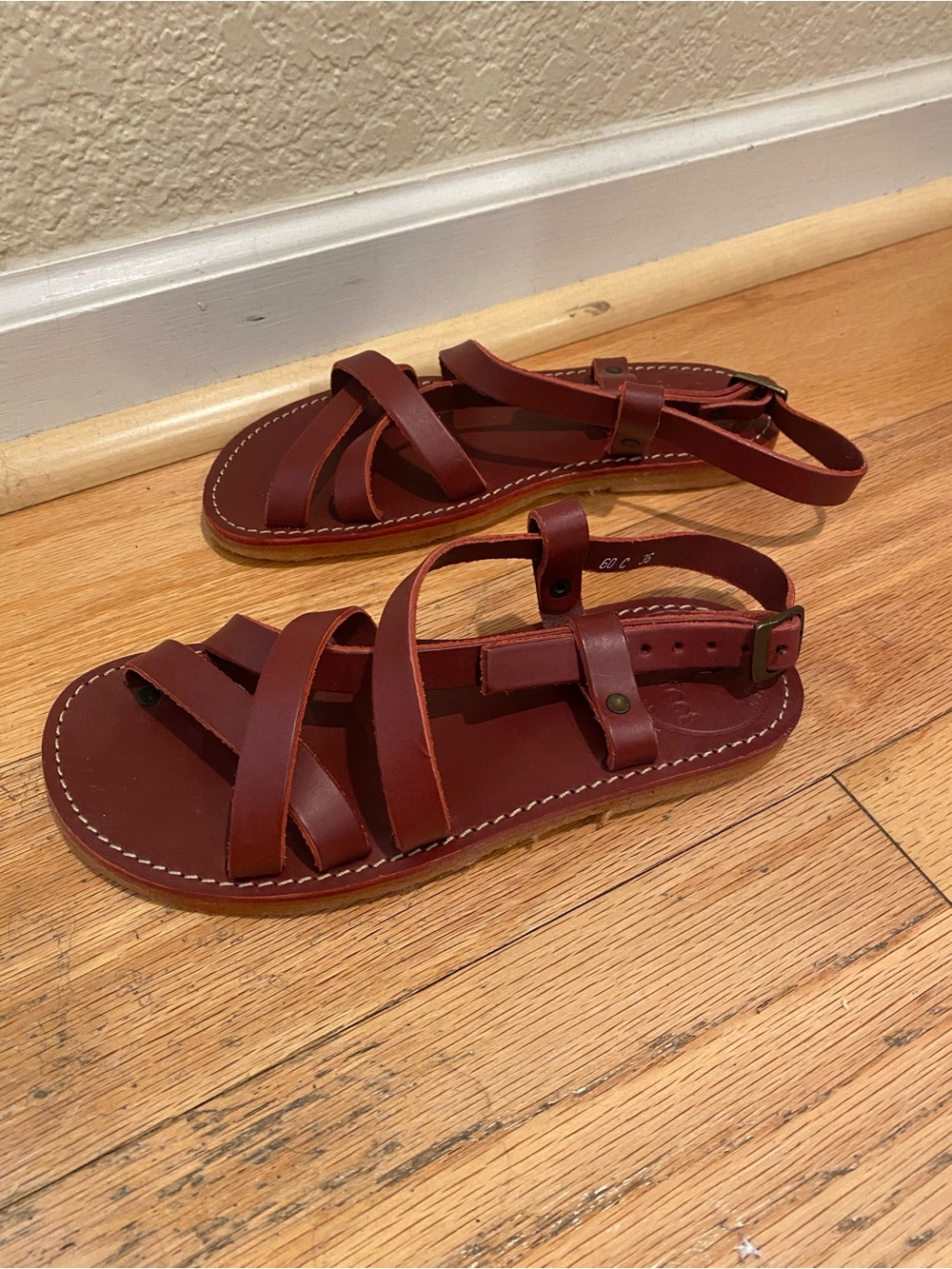 Women's Deep Red Leather Strappy Sandals - Brand New